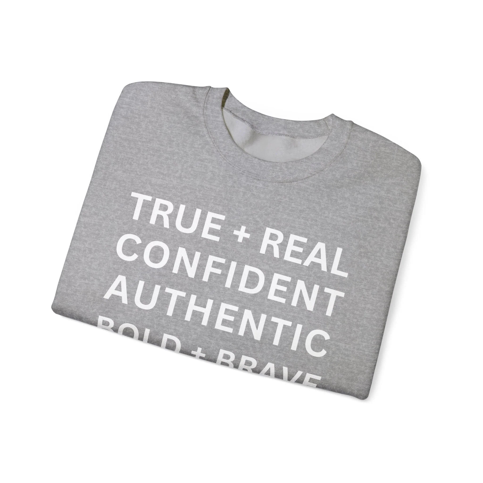 TRUE + REAL CONFIDENT AUTHENTIC BOLD + BRAVE WOMAN Heavy Blend™ Crewneck Sweatshirt - Image 11
