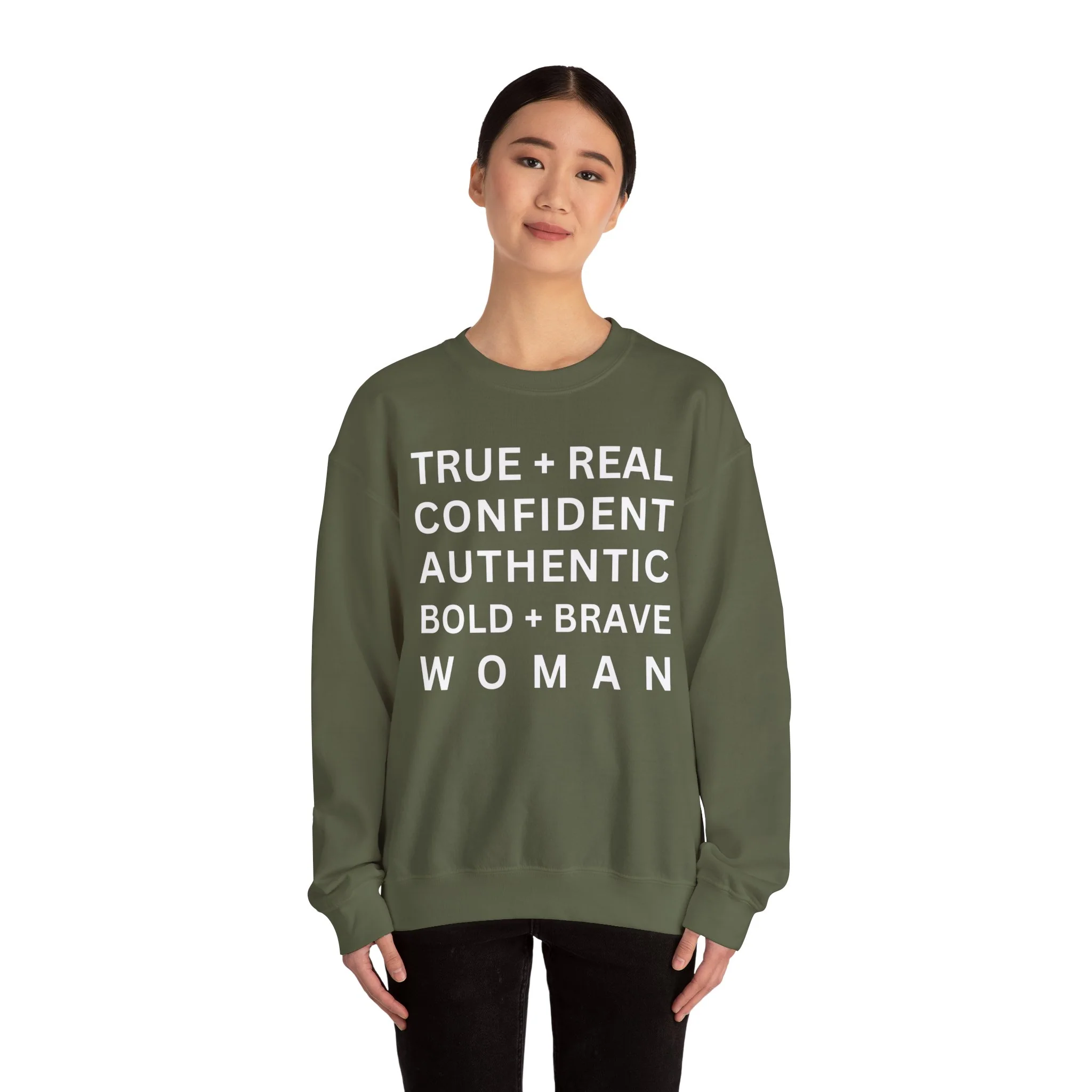 TRUE + REAL CONFIDENT AUTHENTIC BOLD + BRAVE WOMAN Heavy Blend™ Crewneck Sweatshirt - Image 28