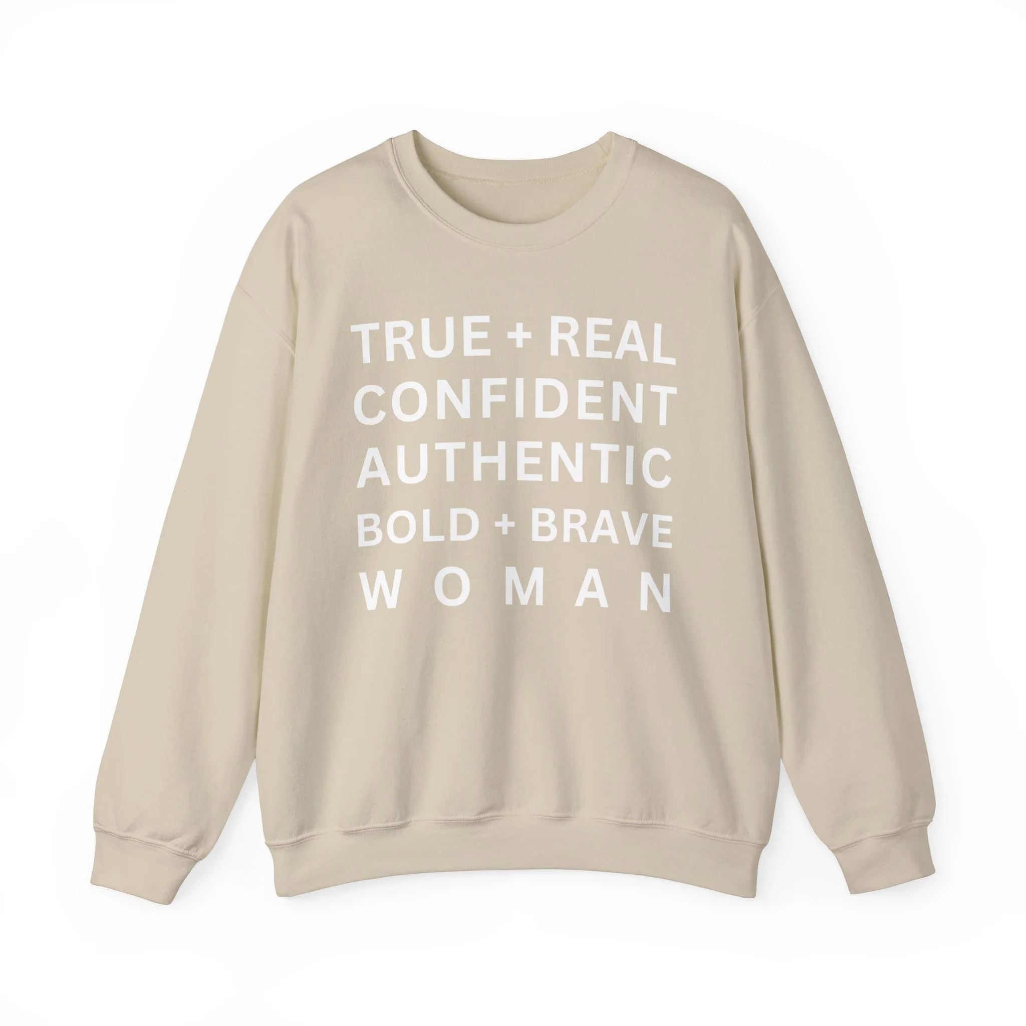 TRUE + REAL CONFIDENT AUTHENTIC BOLD + BRAVE WOMAN Heavy Blend™ Crewneck Sweatshirt - Image 3