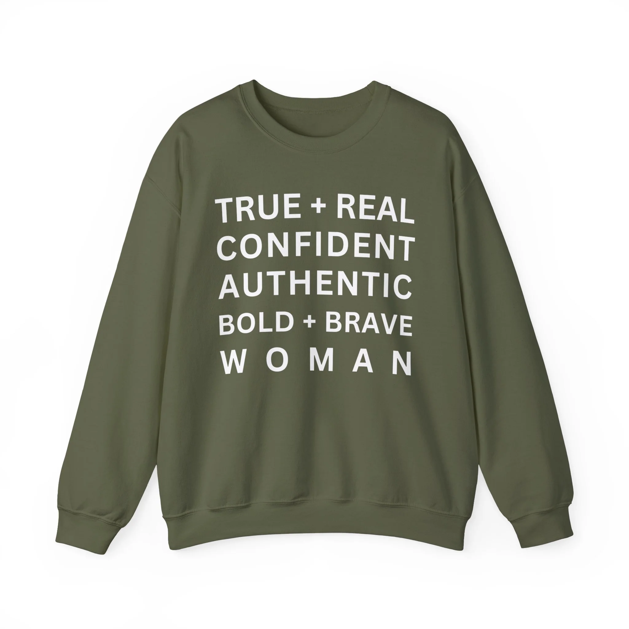 TRUE + REAL CONFIDENT AUTHENTIC BOLD + BRAVE WOMAN Heavy Blend™ Crewneck Sweatshirt - Image 5