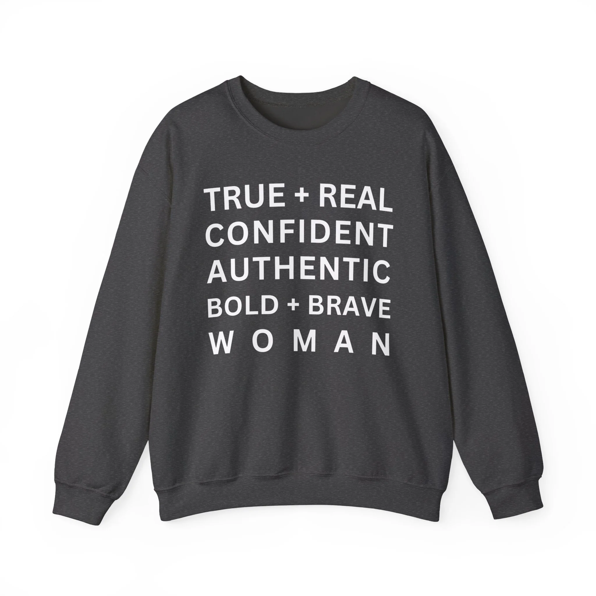 TRUE + REAL CONFIDENT AUTHENTIC BOLD + BRAVE WOMAN Heavy Blend™ Crewneck Sweatshirt - Image 7